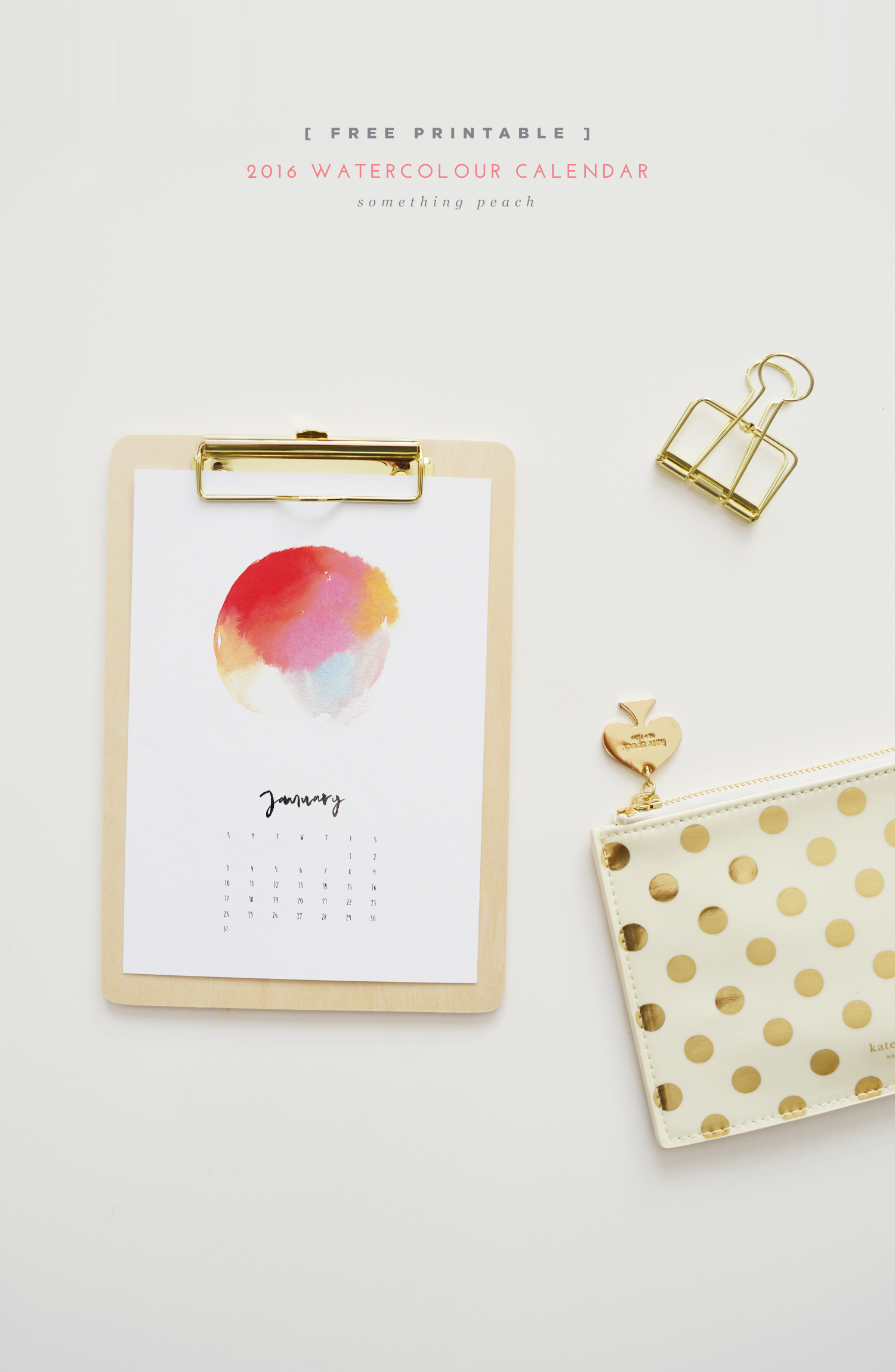 somethingpeach.com // free printable_2016 watercolour calendar_01